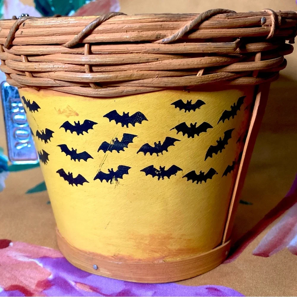 Vintage Orange Halloween Bat Basket